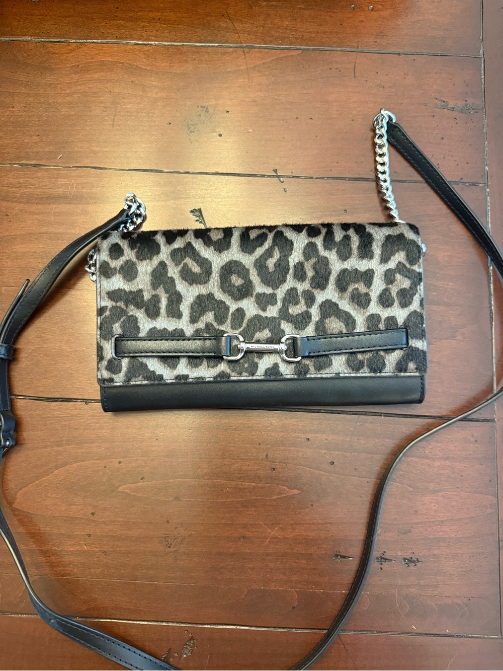 Michael Kors Leopard Print Crossbody Bag with Silver Hardware Used